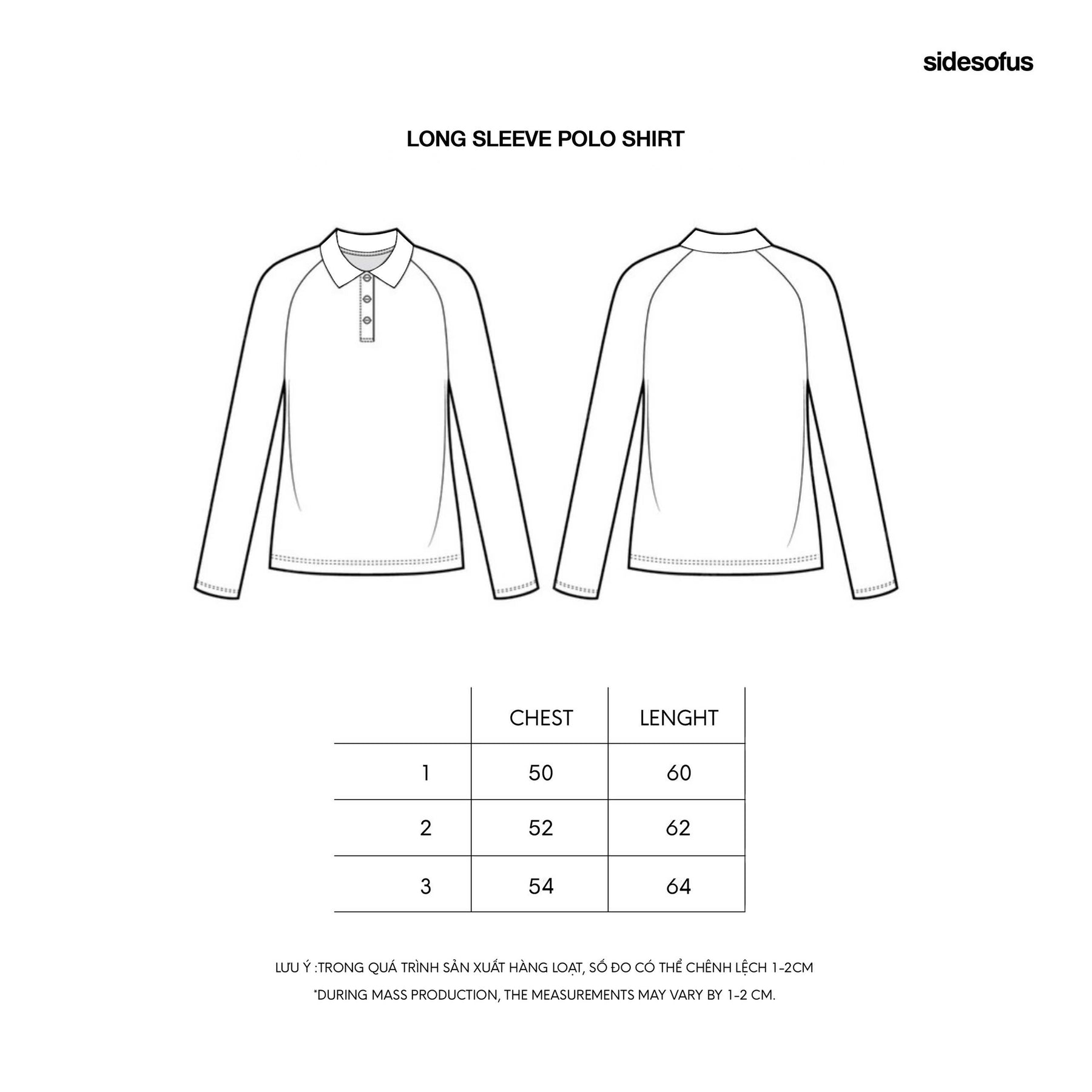LONG SLEEVE POLO SHIRT size chart