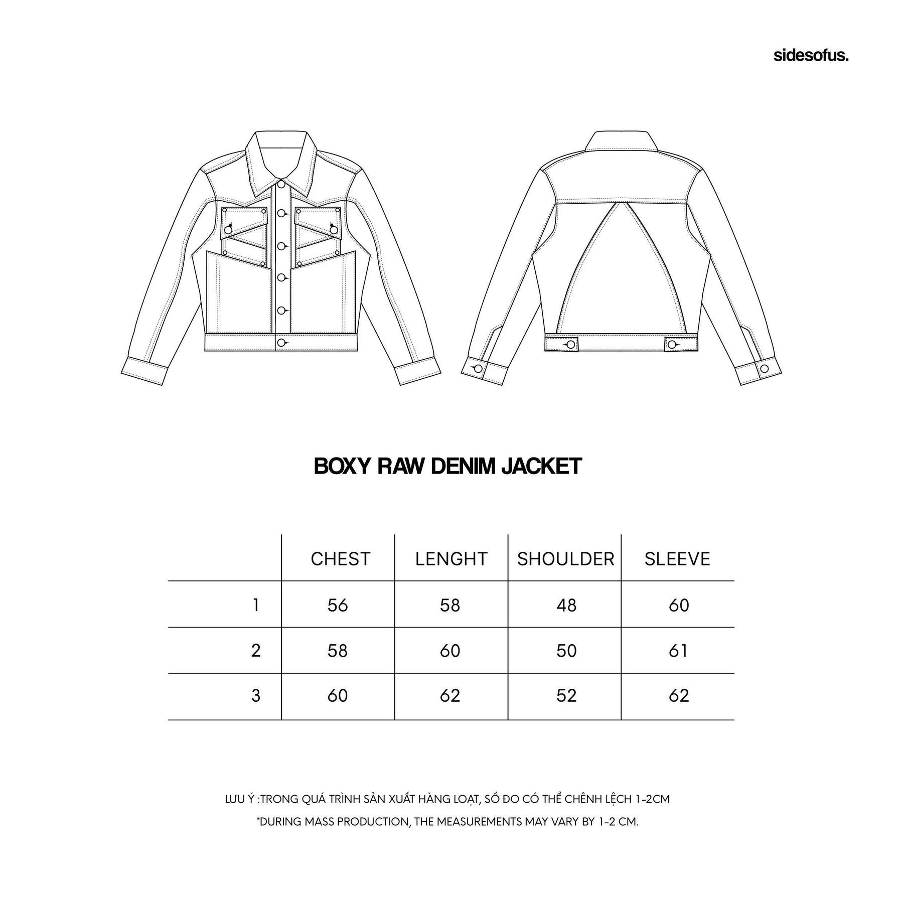 BOXY RAW DENIM JACKET size chart