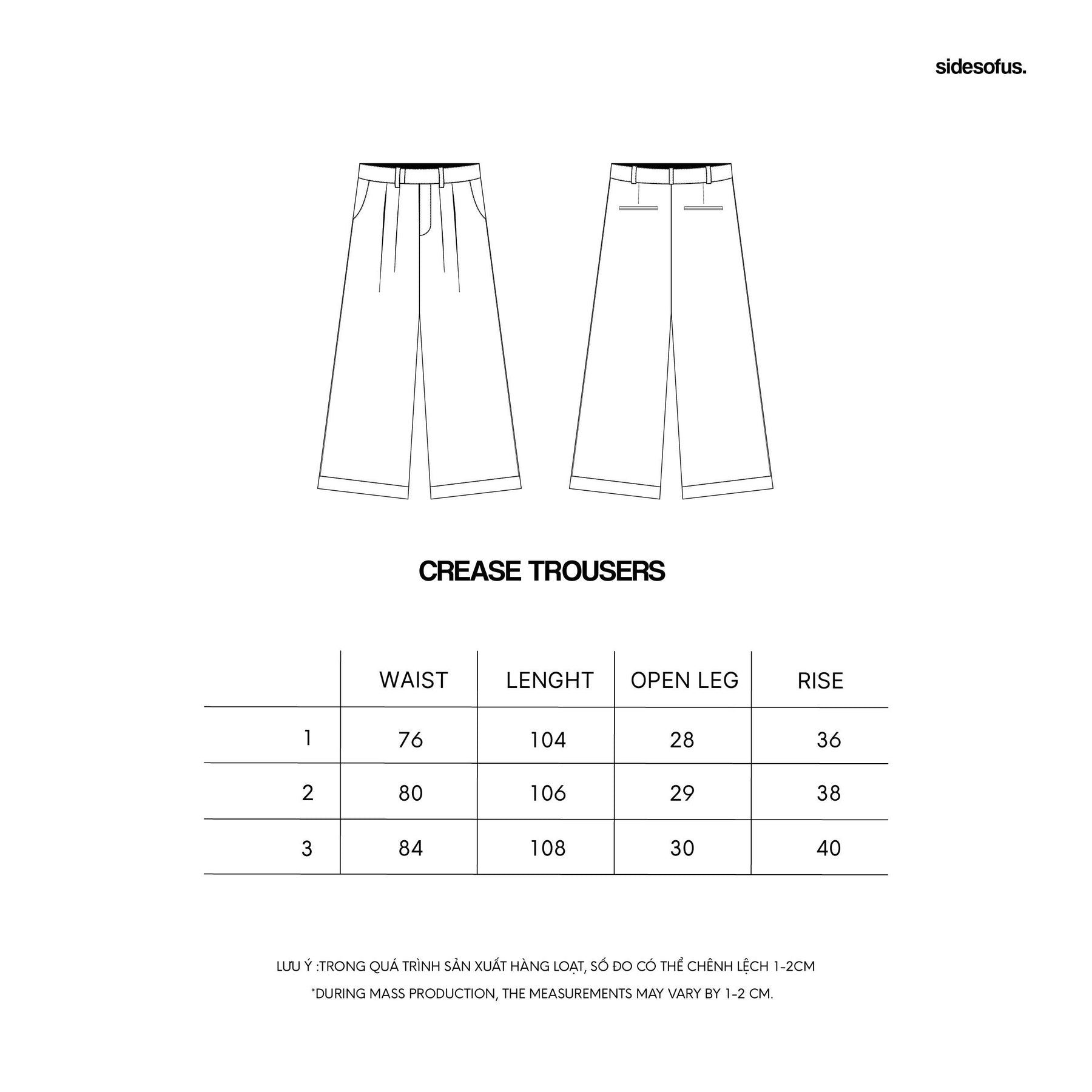 CREASE TROUSERS size chart