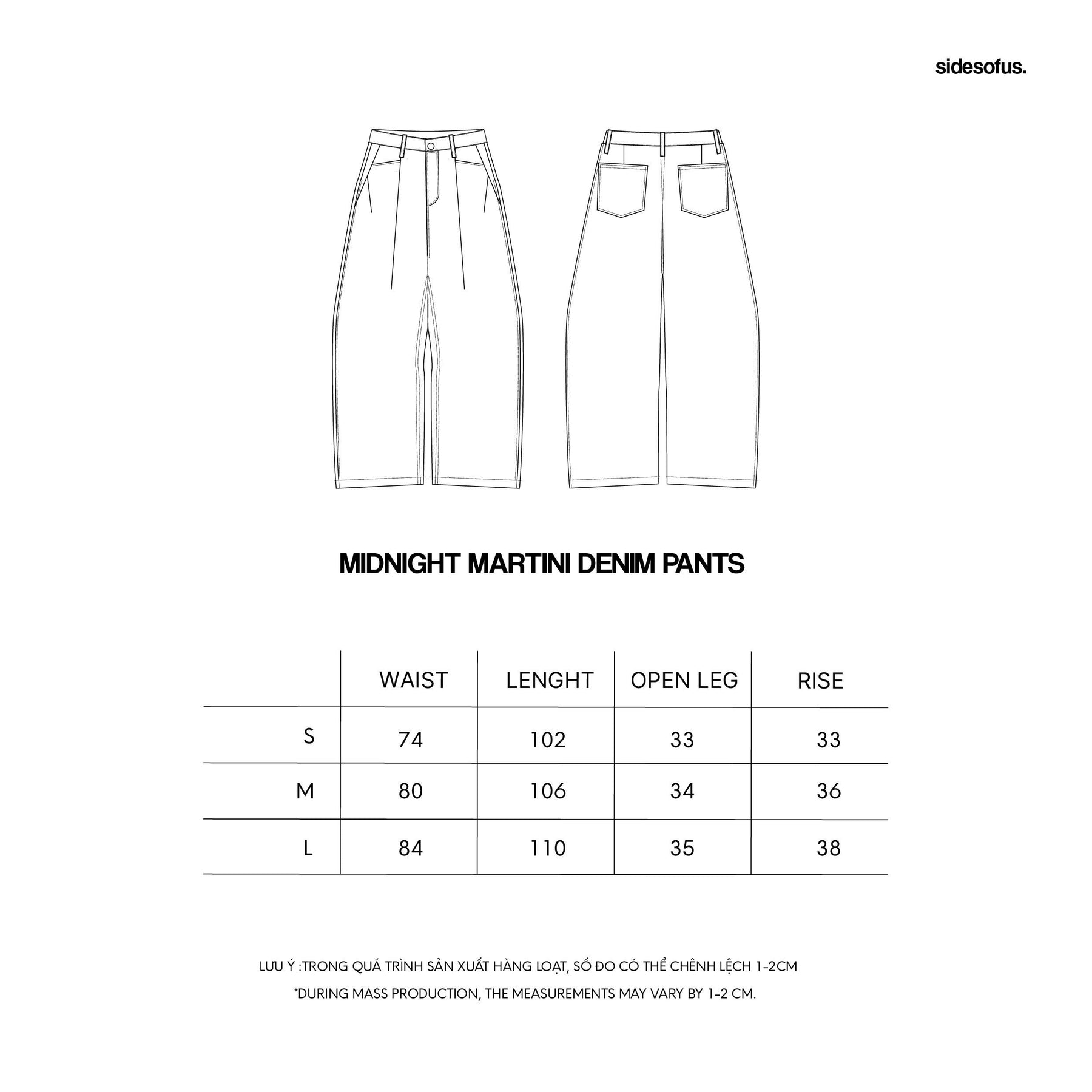 MIDNIGHT MARTINI DENIM PANTS size chart