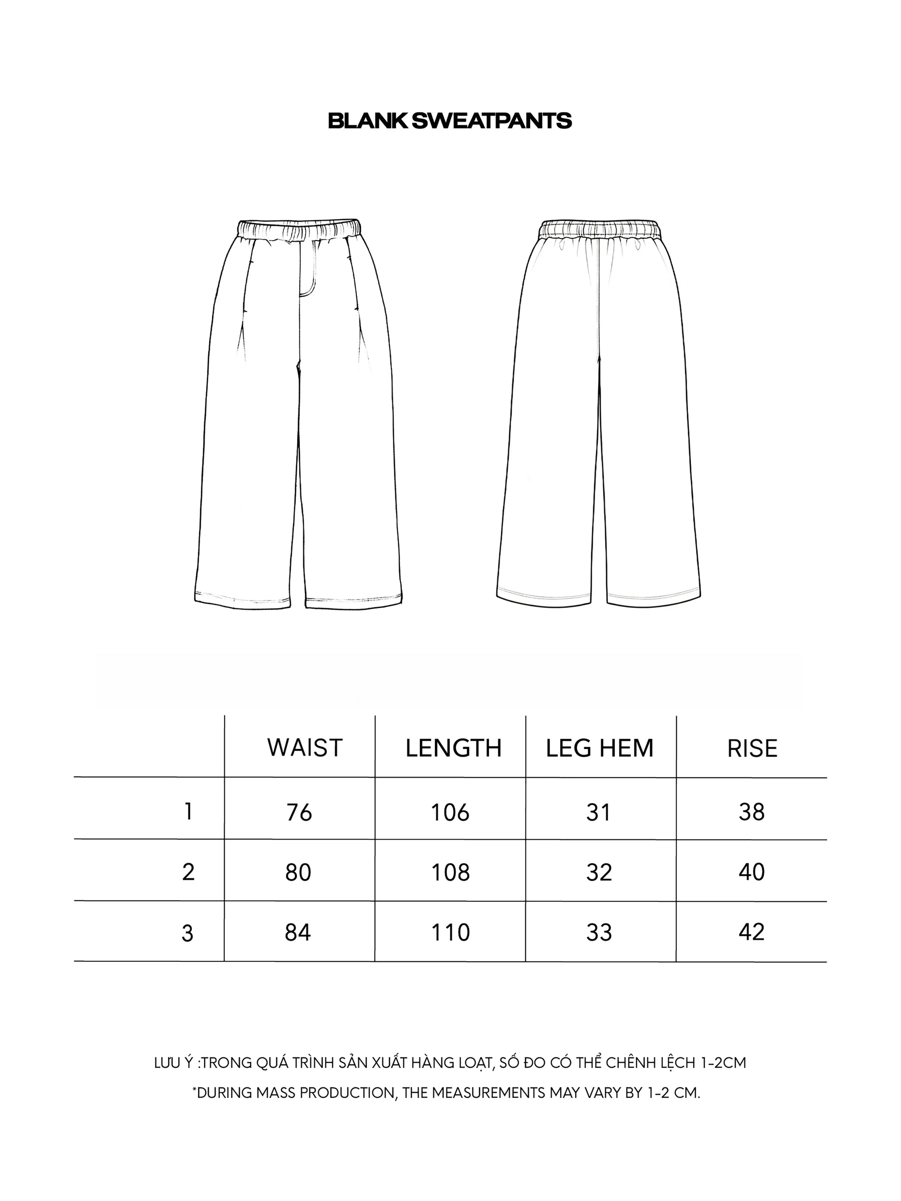 BLANK SWEATPANTS size chart