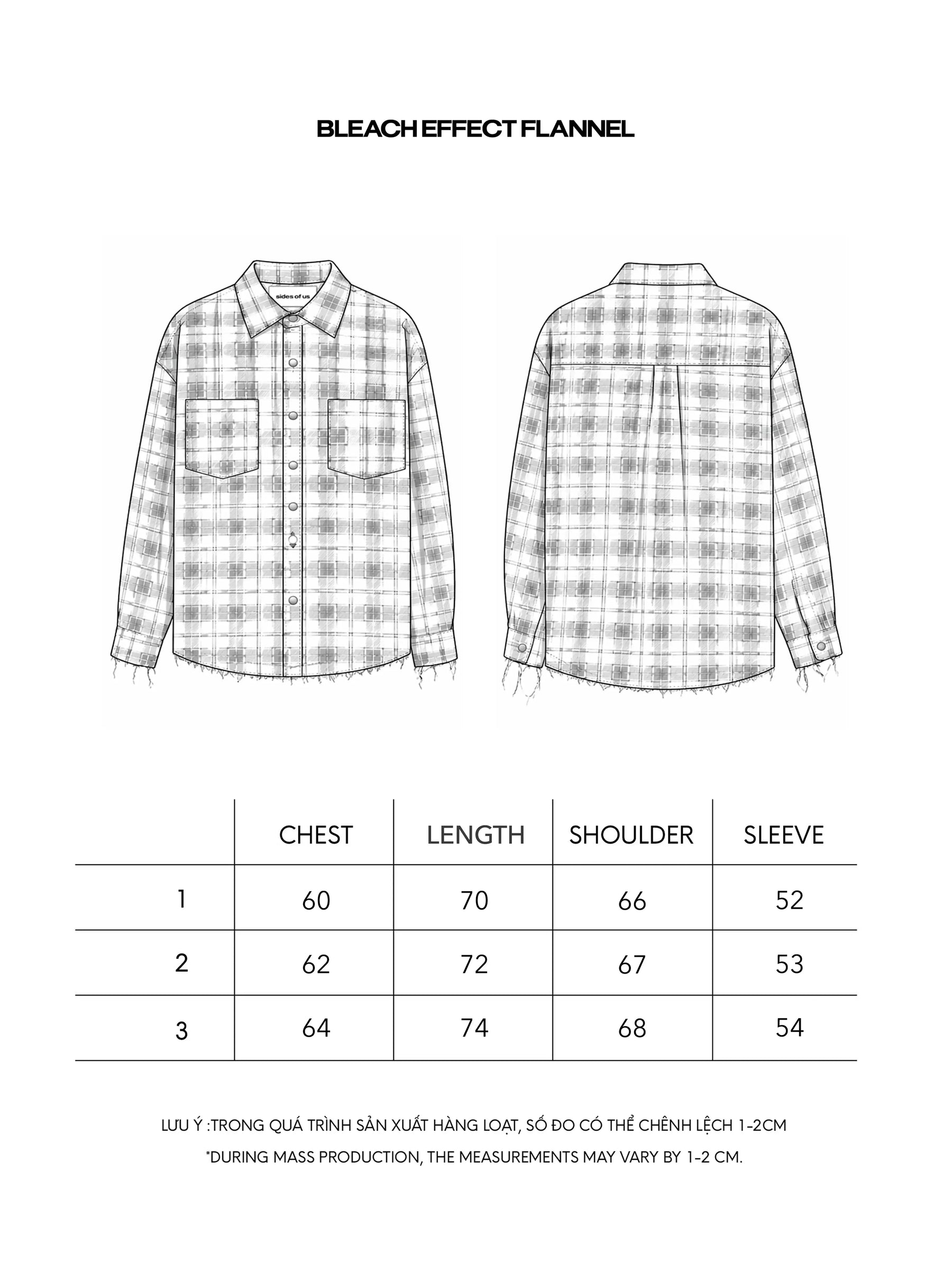 BLEACH EFFECT FLANNEL size chart