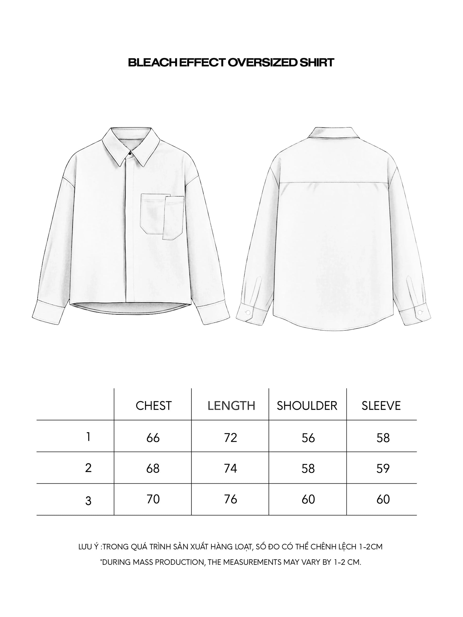 BLEACH EFFECT SHIRT size chart