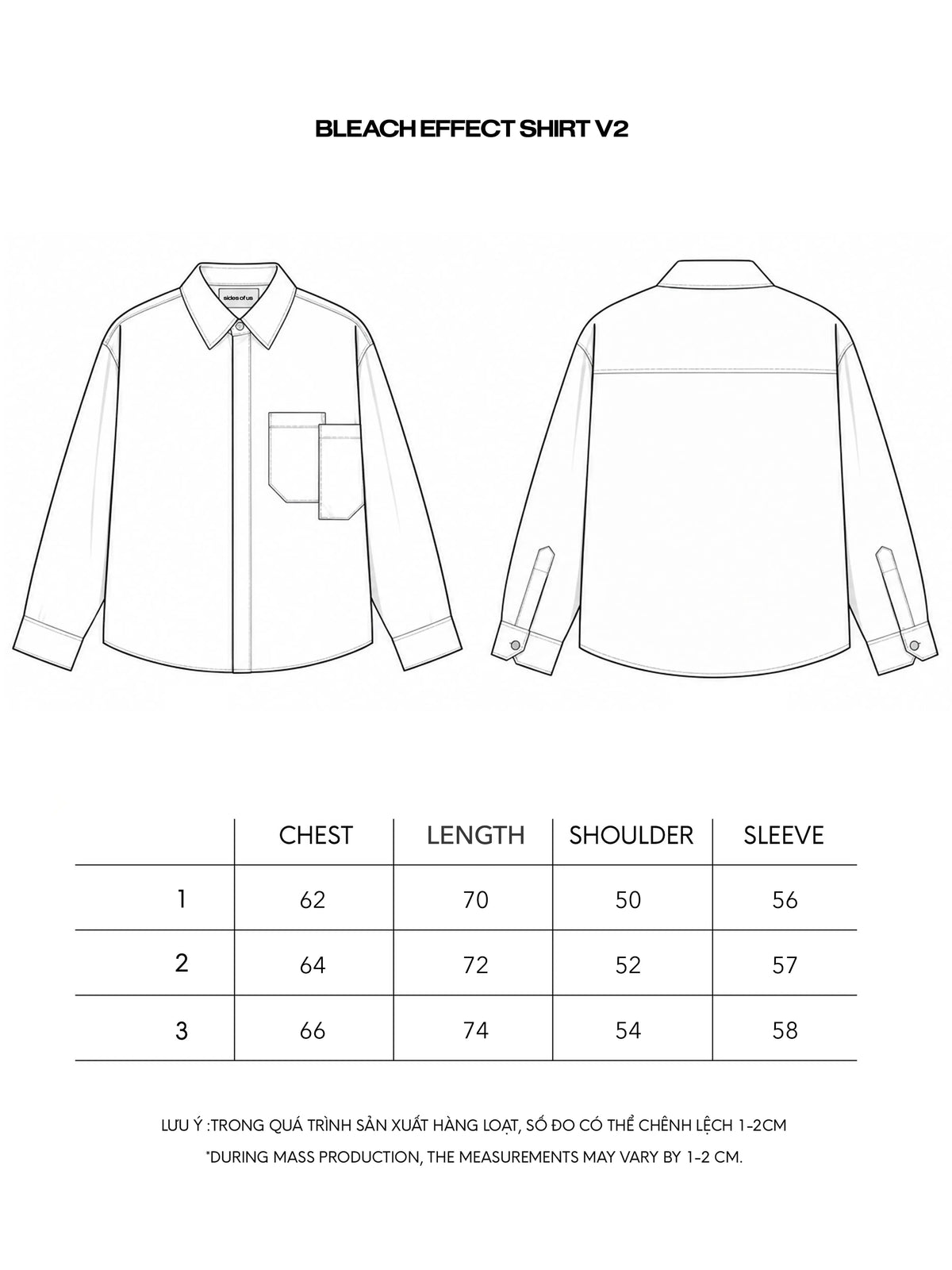 BLEACH EFFECT SHIRT V2 size chart