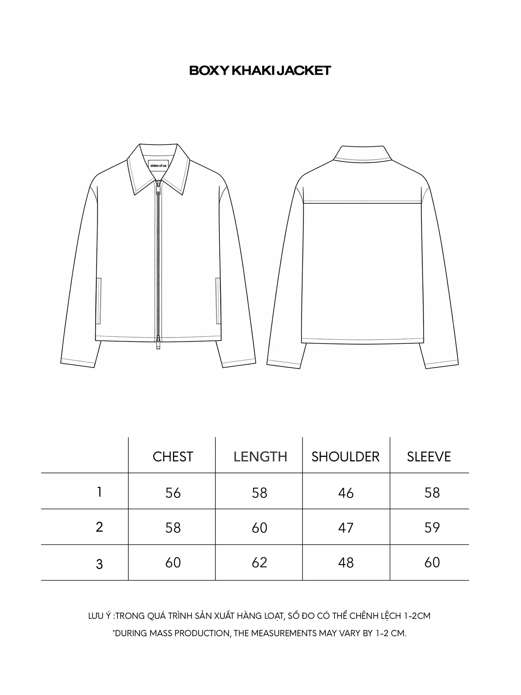 BOXY KHAKI JACKET size chart