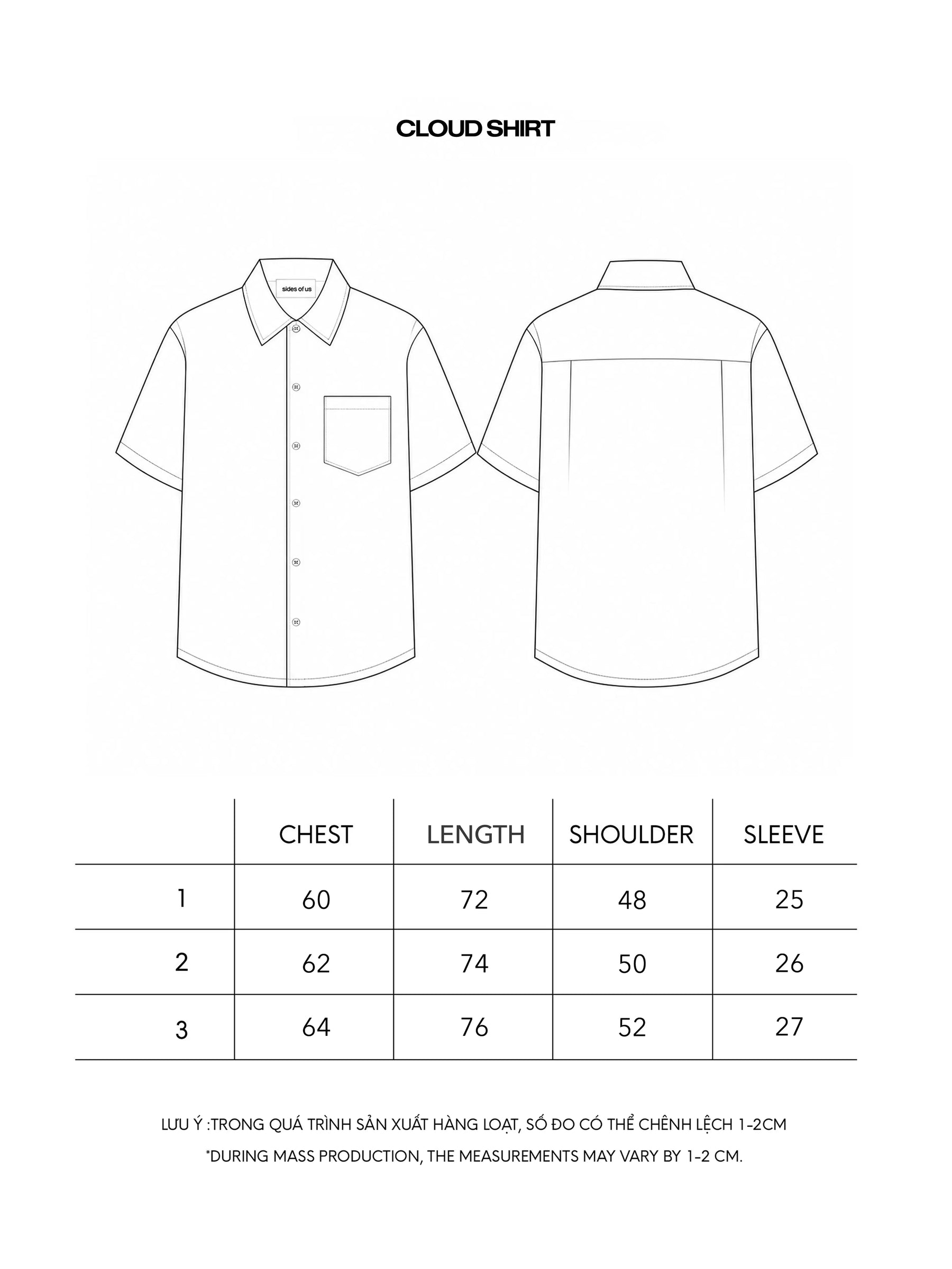 CLOUD SHIRT size chart