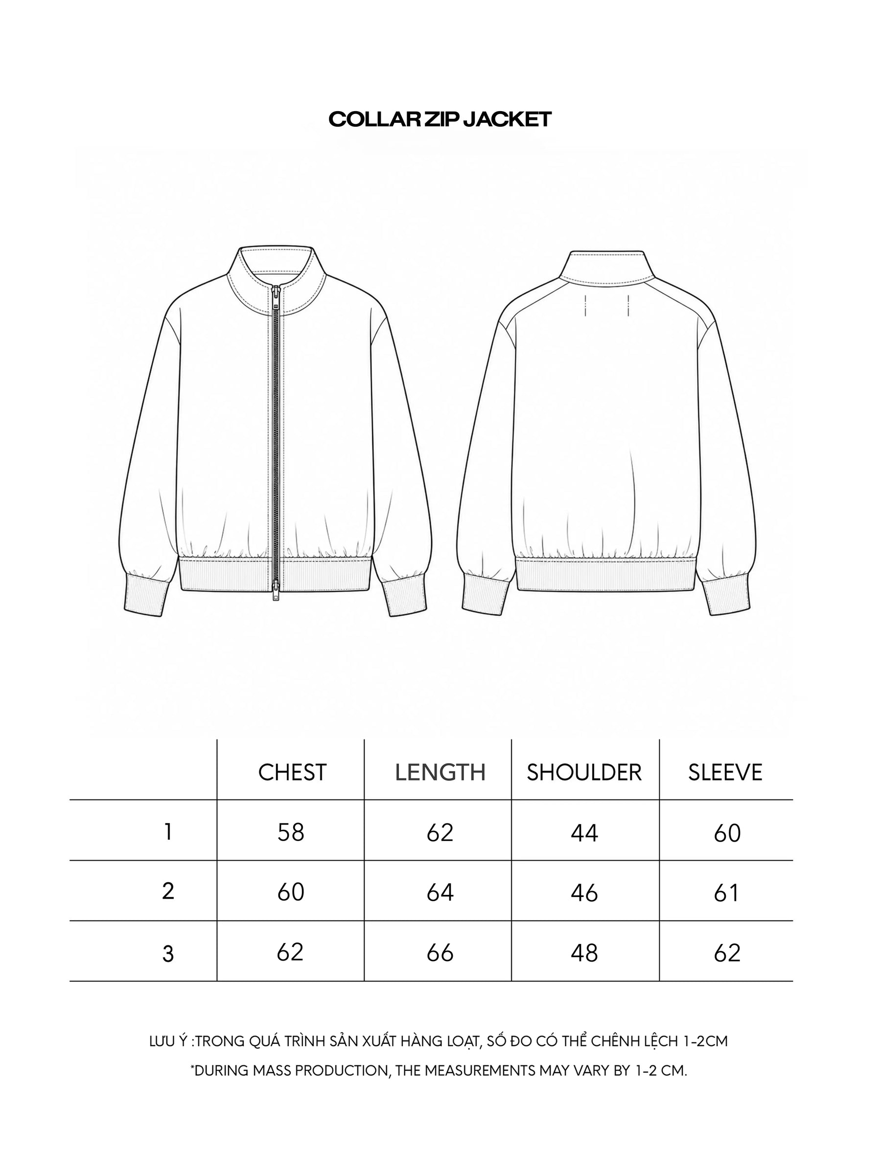 COLLAR ZIP JACKET size chart