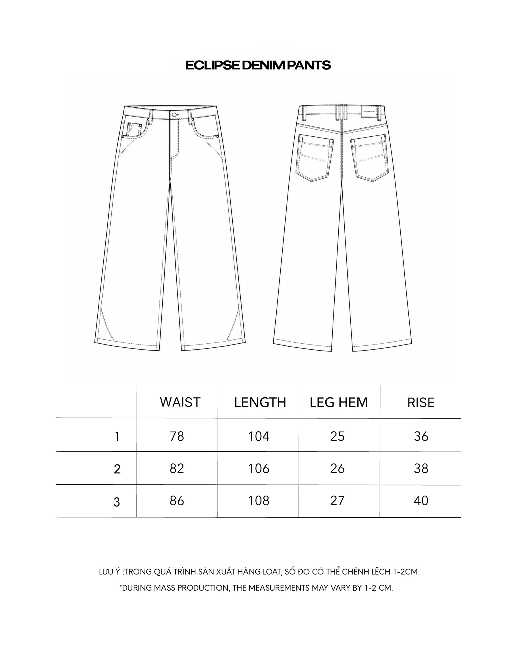 ECLIPSE DENIM PANTS size chart
