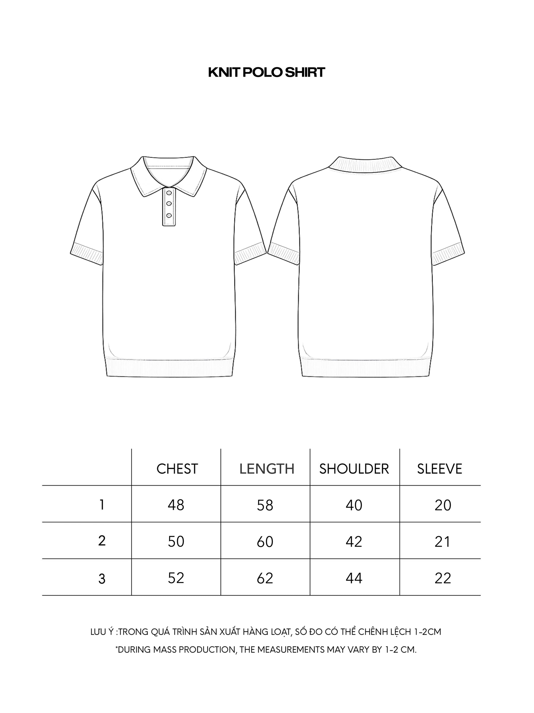 KNIT POLO SHIRT size chart
