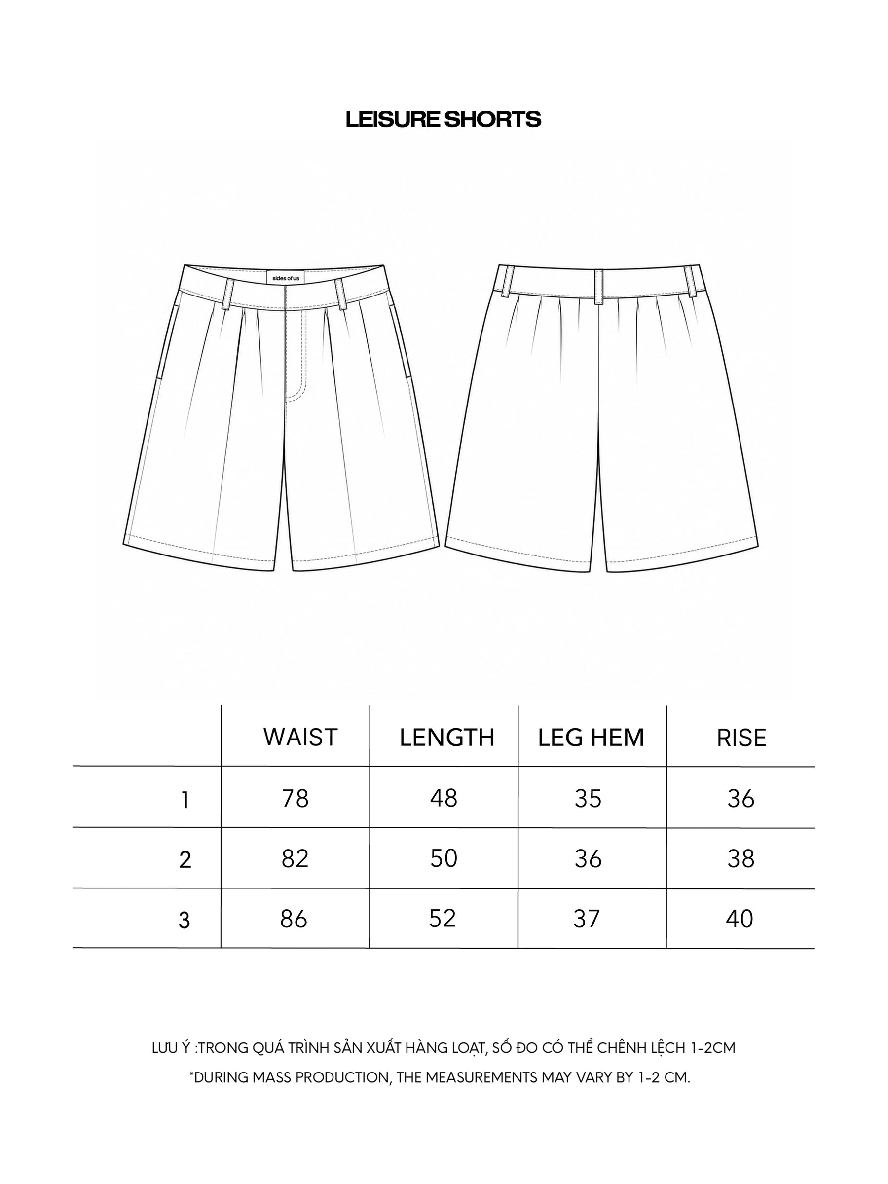 LEISURE SHORTS size chart