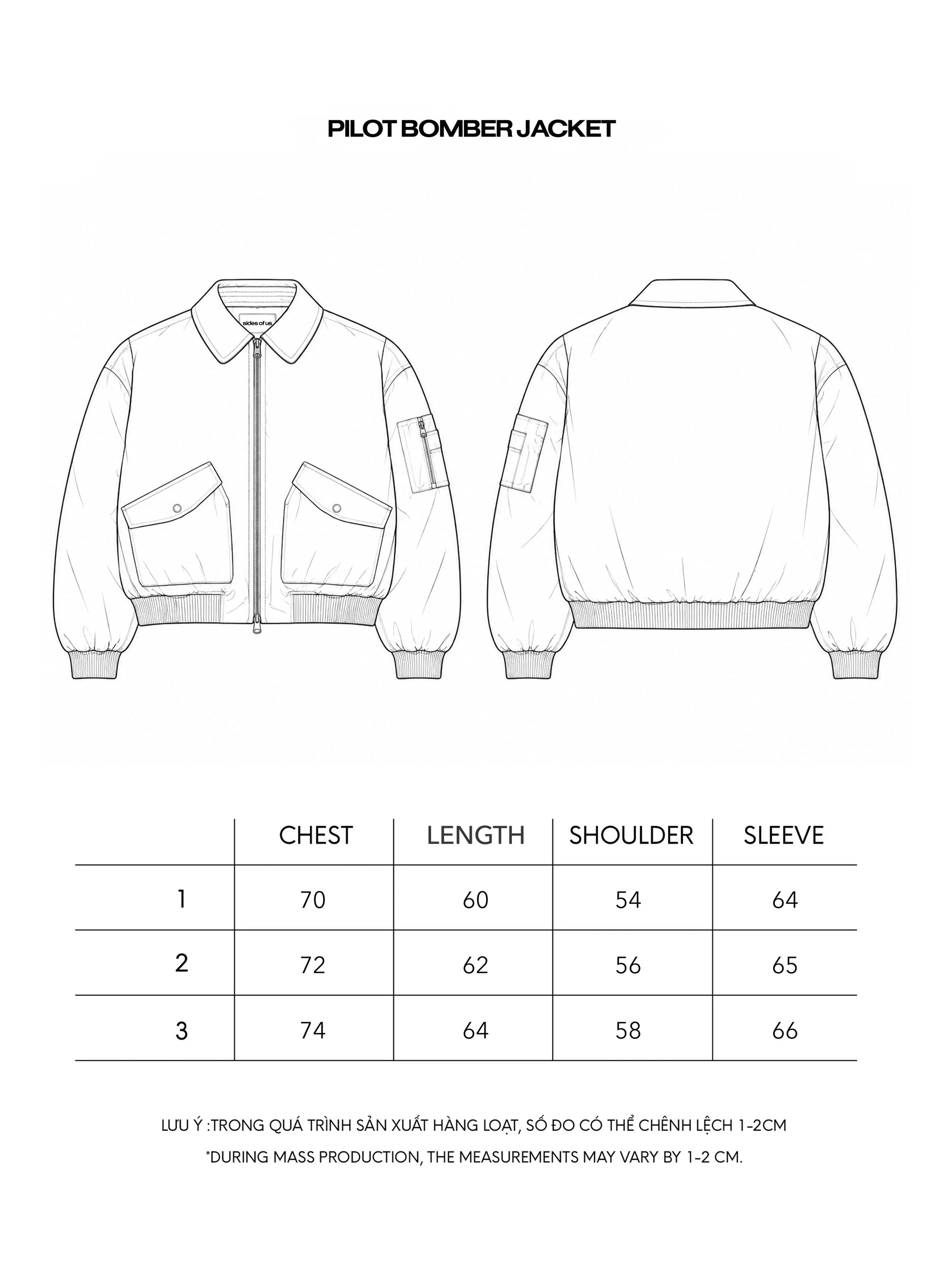 PILOT BOMBER JACKET size chart