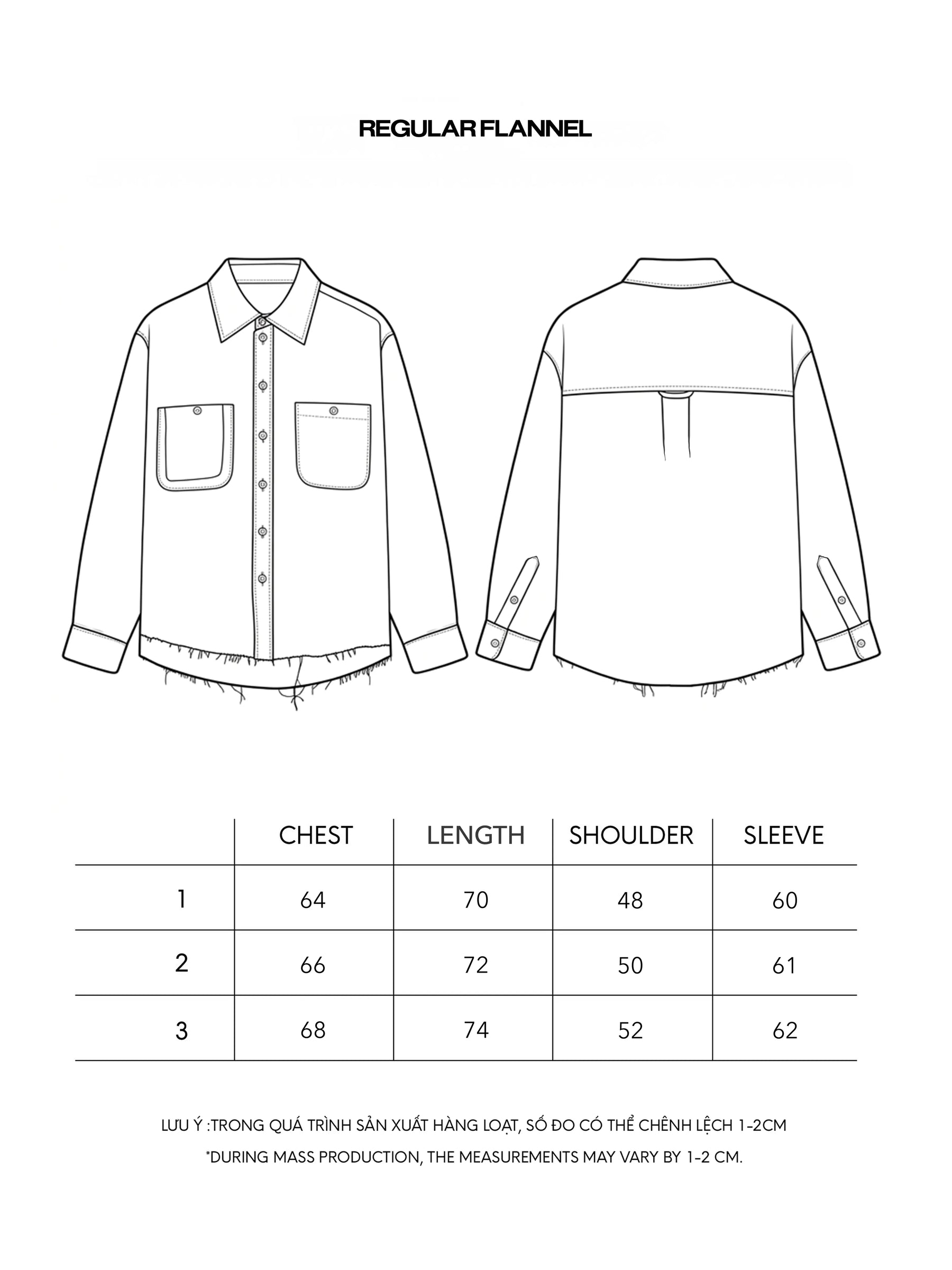 REGULAR FLANNEL size chart