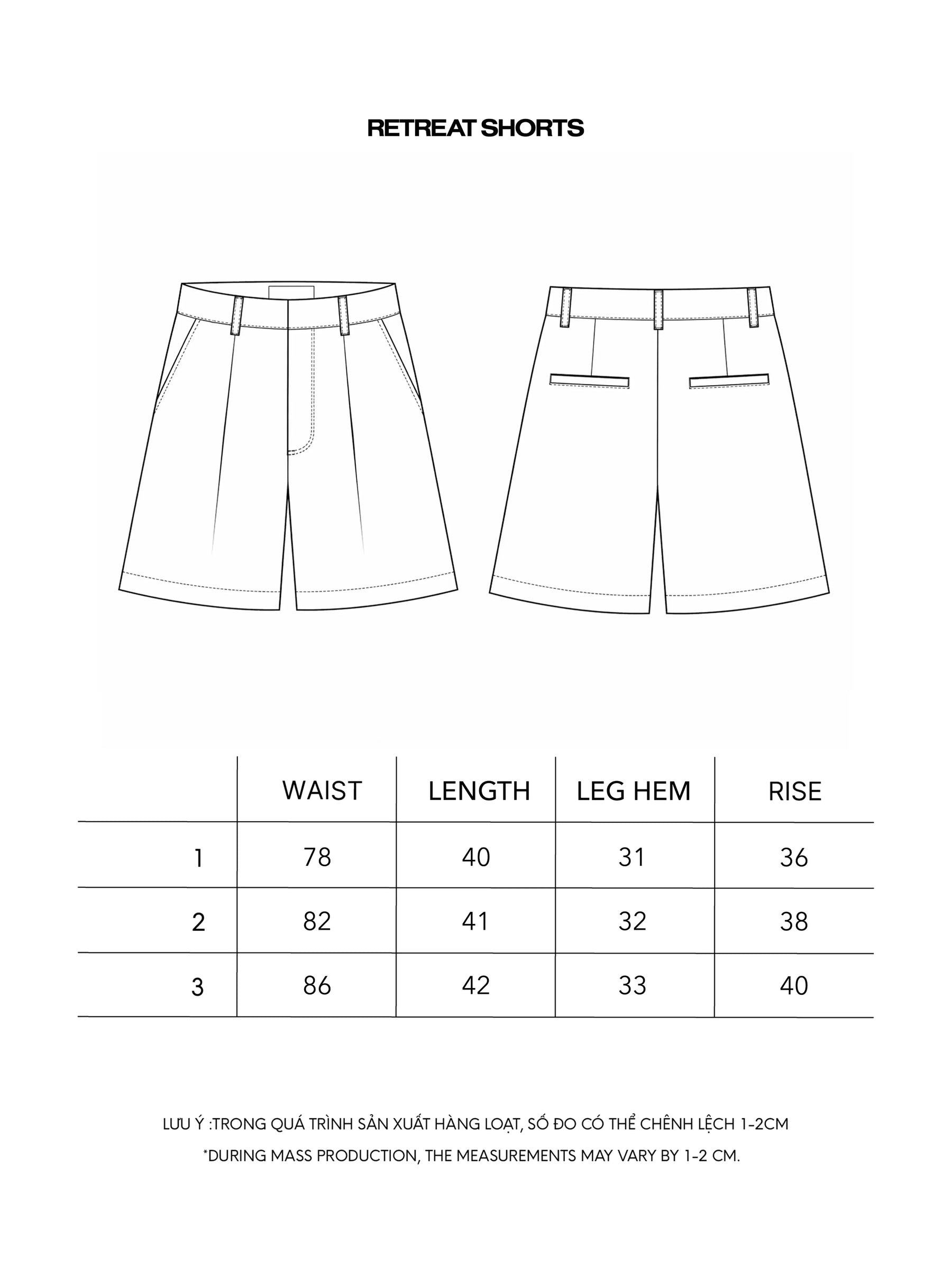 RETREAT DENIM SHORTS size chart