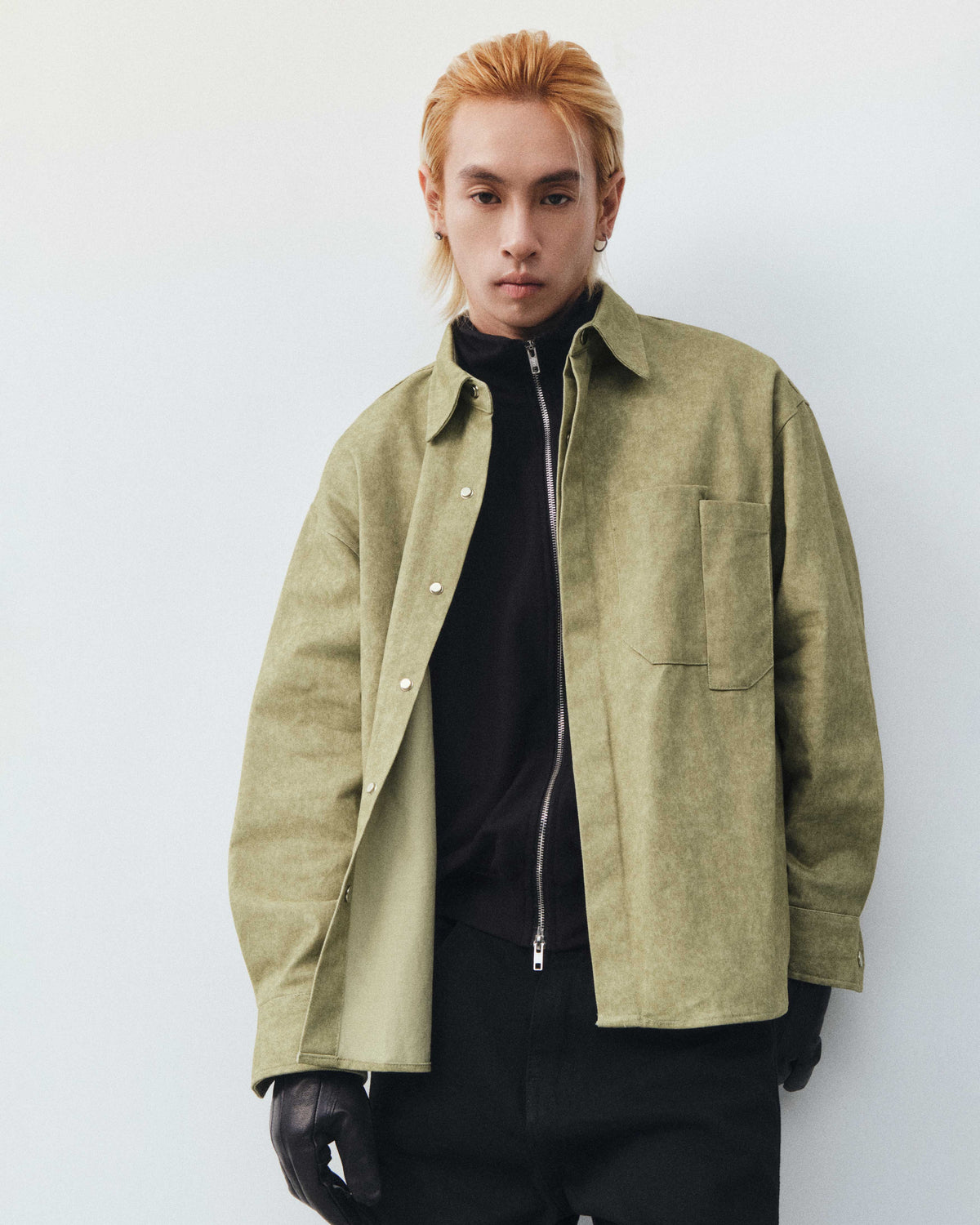 BLEACH EFFECT SHIRT V2 - MOSS GREEN