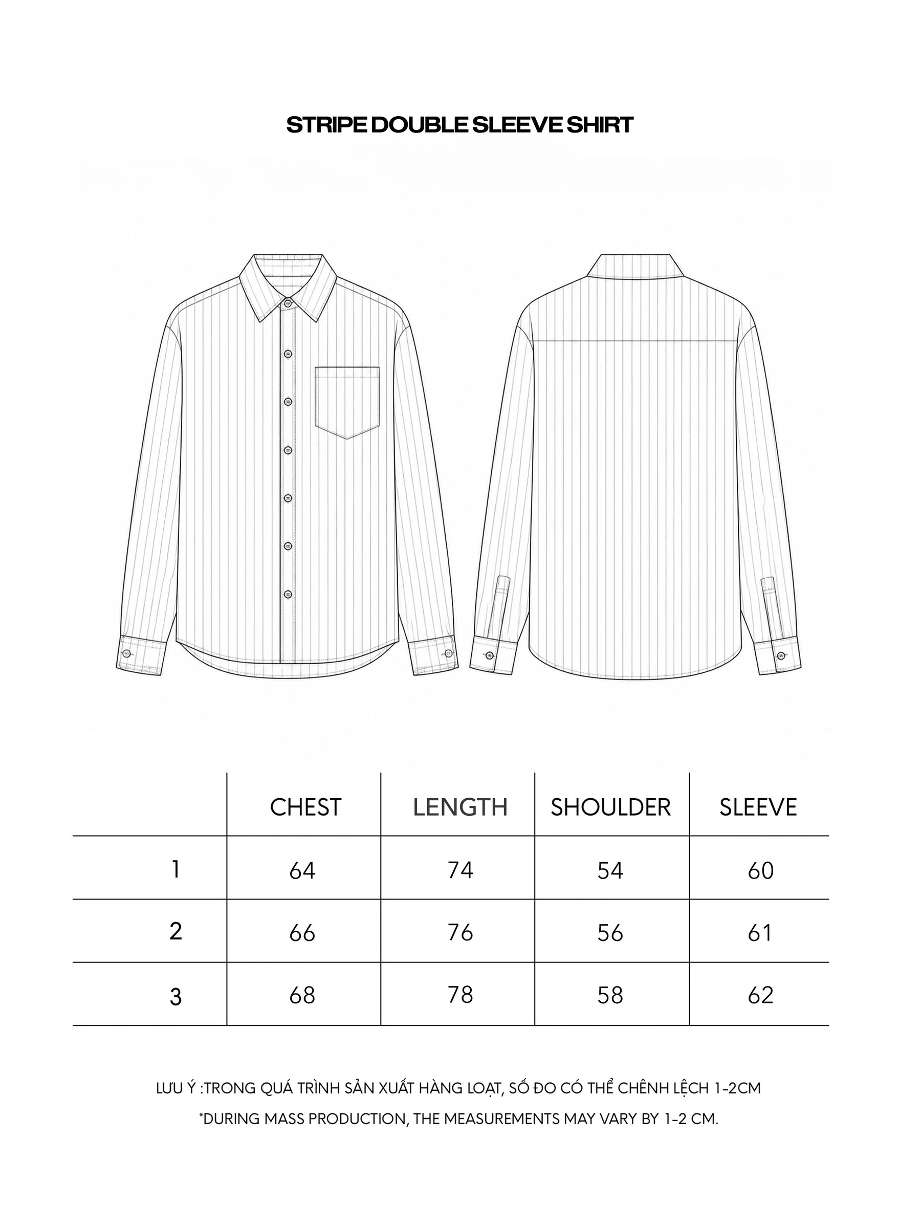 DOUBLE SLEEVE SHIRT size chart