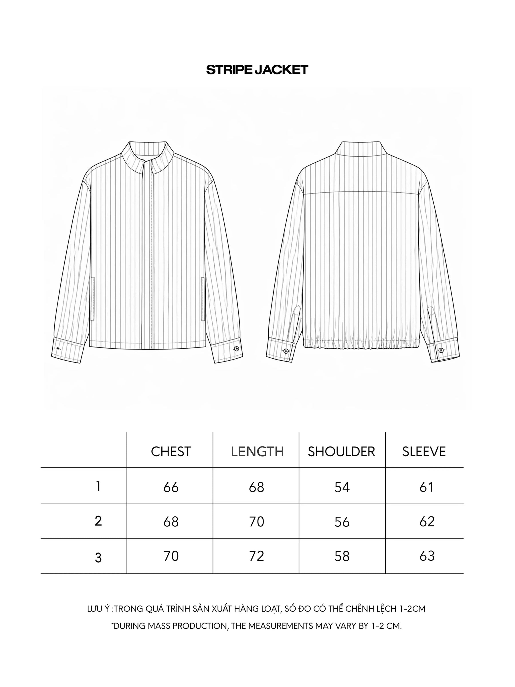 STRIPE JACKET size chart
