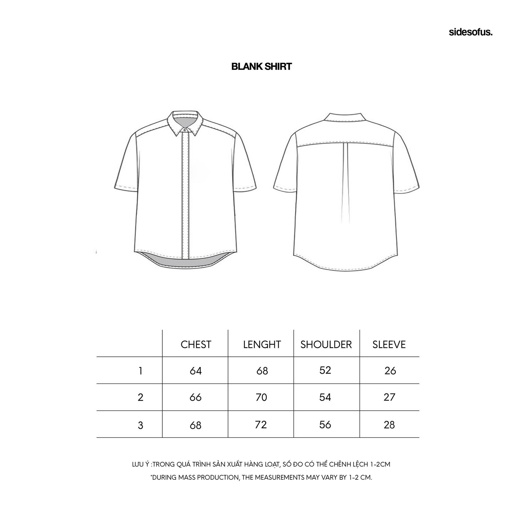 BLANK SHIRT size chart