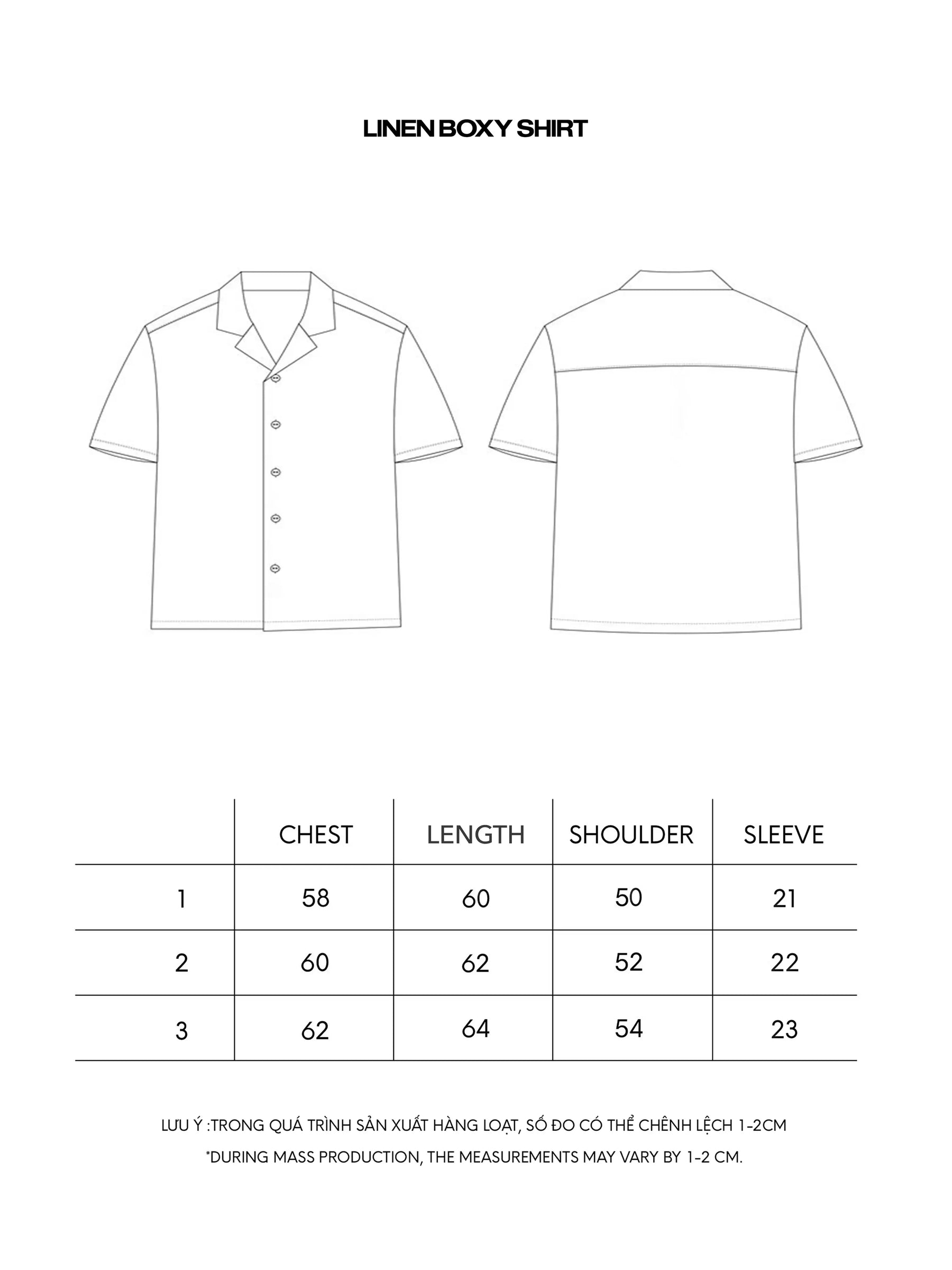 LINEN SHIRT size chart