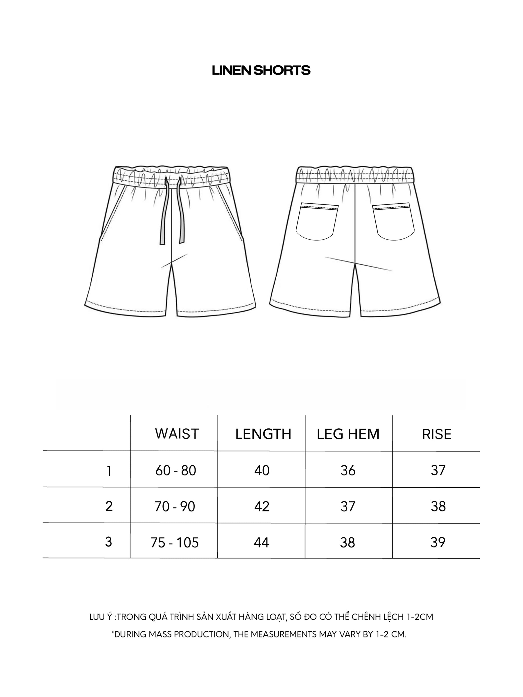 LINEN SHORTS size chart