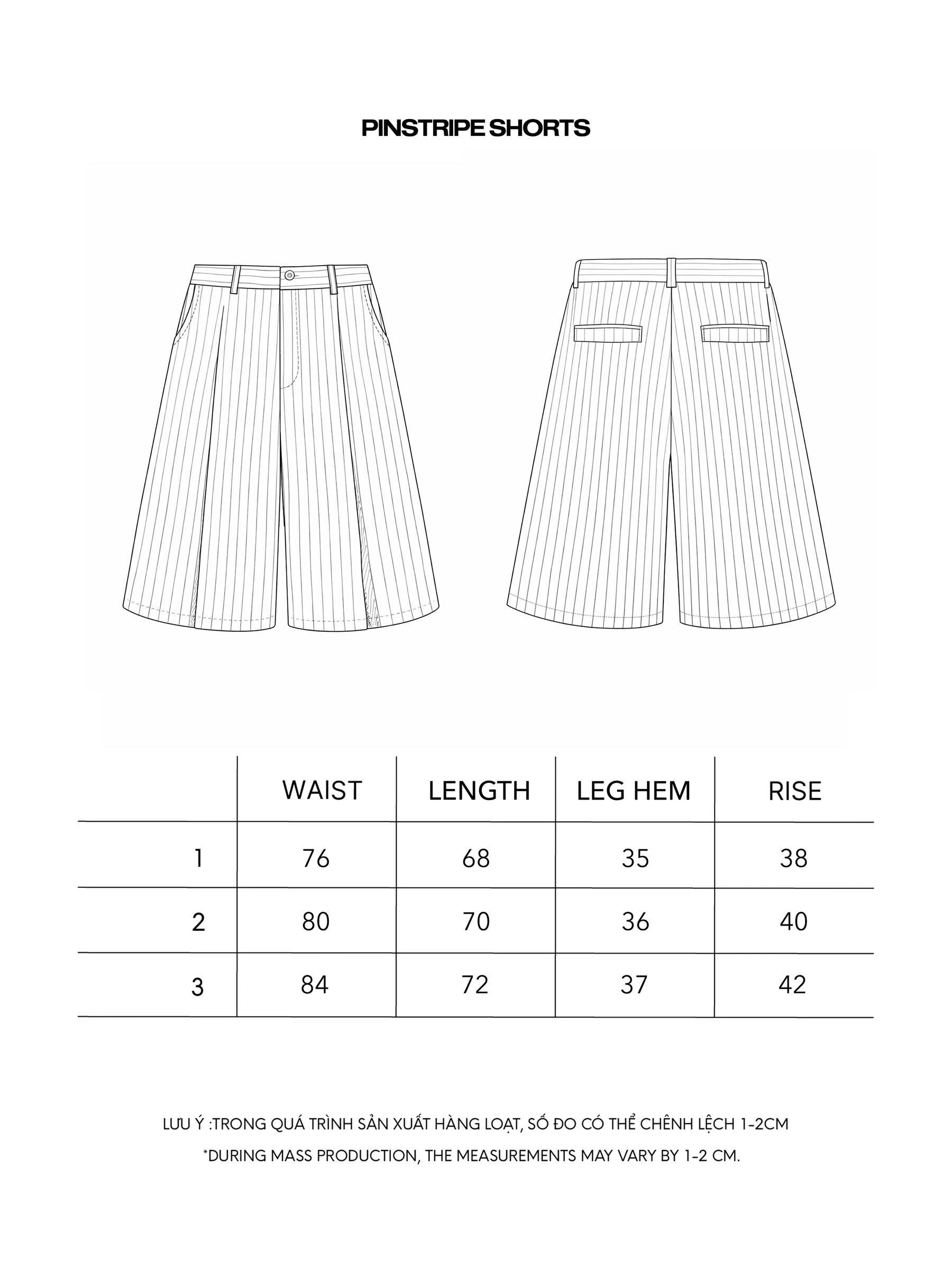 PINSTRIPE SHORTS size chart