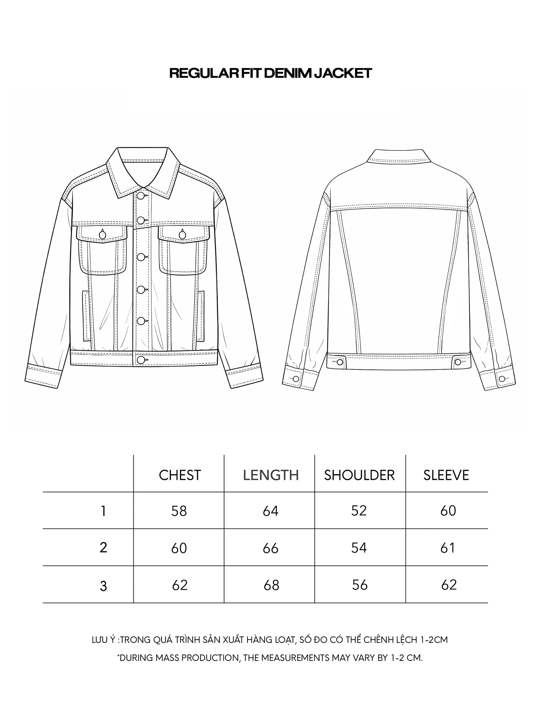 REGULAR FIT DENIM JACKET size chart
