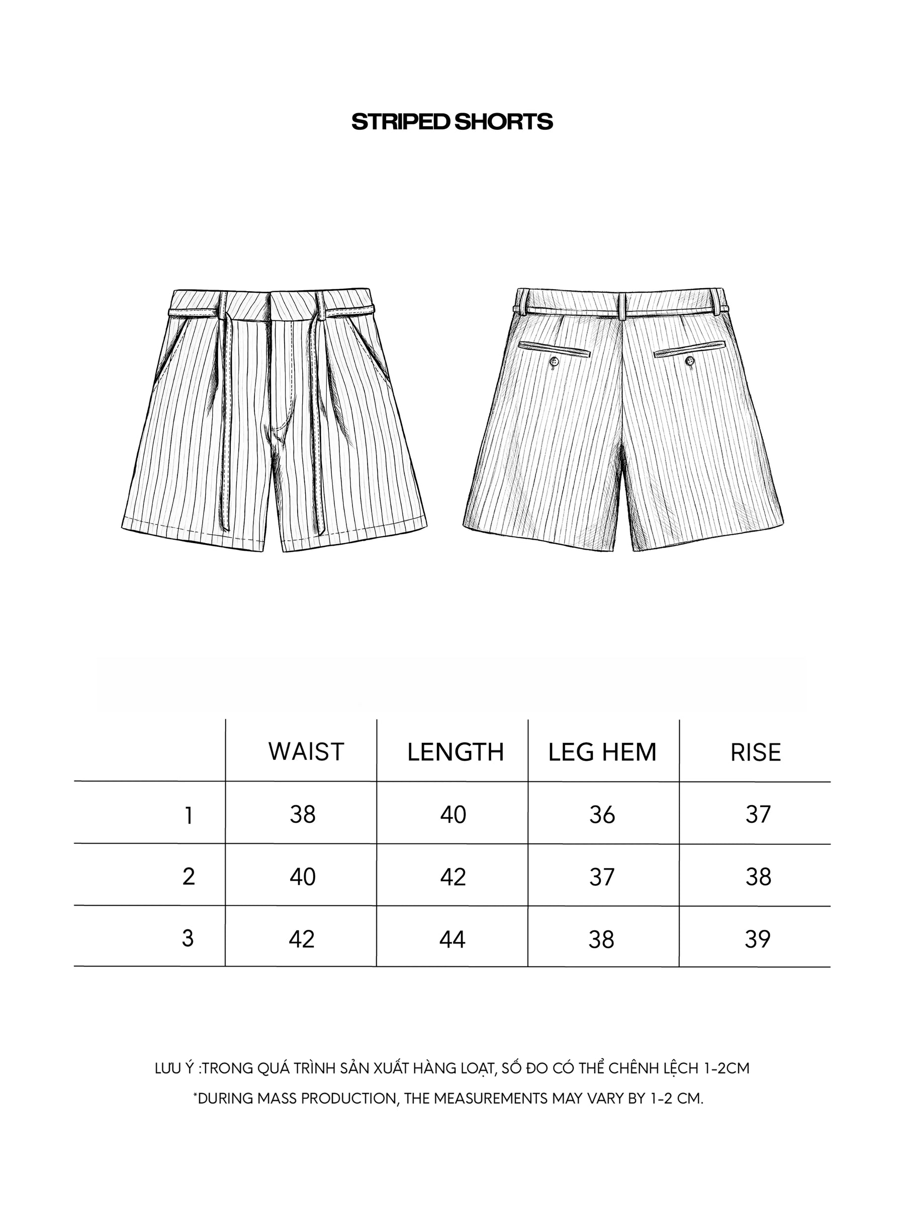 STRIPED SHORTS size chart