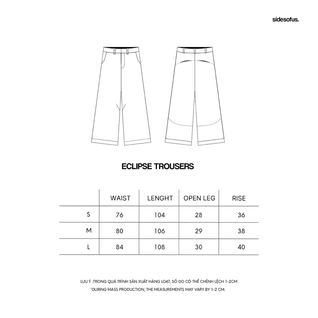 ECLIPSE TROUSERS size chart